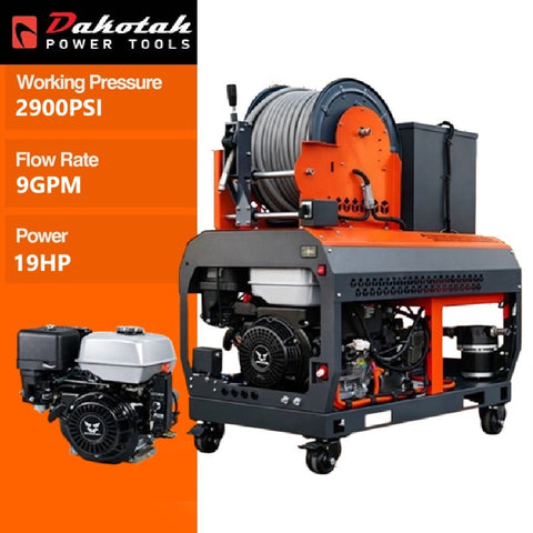 2900PSI High Pressure Sewer Jet Machine 9GPM 19HP Household Drain Residential Pipeline Washing Equipment