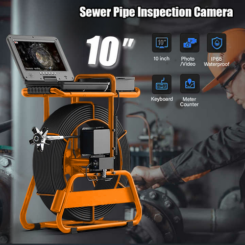 Copy of Free Ridgid Carry Case Sewer Camera with Free Locator, Self-Leveling Sewer Camera 512Hz Sonde Meter Counter, Built-in Microphone & Speaker, 1080P 10" IPS Monitor, IP68 Waterproof Pipe Inspection Camera with DVR