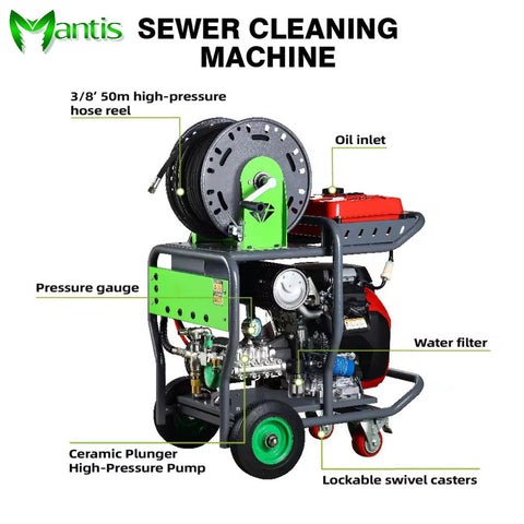 4350Psi 35L/min Gasoline Sewer Cleaning Machine 50M Hose Industrial High Pressure Drain Pipe Jetter for Stubborn Blockages (Copy)