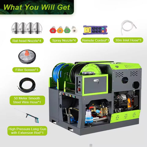 27Hp Power 64L/Min Water Jet Hydroblasting Sewage Plumbing Drain Block Cleaning Oil Pipeline Unclogging Machine