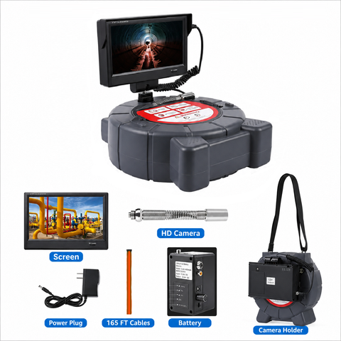 Free Ridgid Scout With Maxi Reel Sewer Inspection Camera with 512Hz Locator, 165ft Self-Leveling Snake Camera, 9" Touch HD Screen, DVR, Adjustable LEDs, 16GB SD Card, IP68 Waterproof for Sewer and Drainage Pipes -165ft