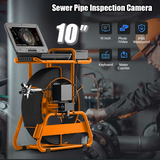 Sewer Camera with Free Locator, Self-Leveling Sewer Camera 512Hz Sonde Meter Counter, Built-in Microphone & Speaker, 1080P 10" IPS Monitor, IP68 Waterproof Pipe Inspection Camera with DVR