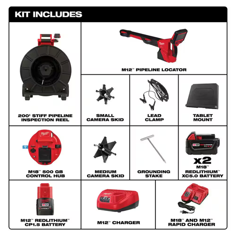 Milwaukee M18 18-Volt Lithium-Ion Cordless 200 ft. Pipe Camera Inspection System Image Reel Kit w/M12 Pipeline Locator Kit (2-Tool)