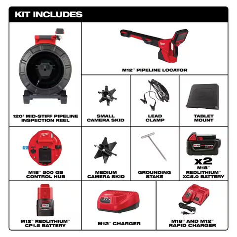 M18 18-Volt Lithium-Ion Cordless 120 ft. Drain Camera Inspection System Image Reel Kit w/M12 Wireless Locator Kit (2-Tool)