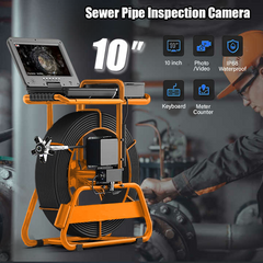 165 ft Sewer Camera with Free Locator, Self-Leveling Sewer Camera 512Hz Sonde Meter Counter, Built-in Microphone & Speaker, 1080P 10" IPS Monitor, IP68 Waterproof Pipe Inspection Camera with DVR
