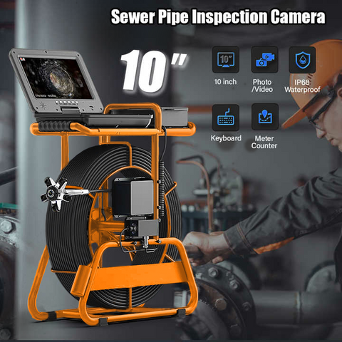 Ridgid Carry Case MPE Sewer Inspection Camera with Free Locator 165 ft -330 ft Ridgid Cable 10 Inch IPS 1080P Screen and Meter Counter+Self-Leveling 512HZ Locator+Diameter 7mm thick ridgid cable