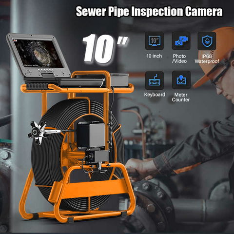 Copy of 165 ft Sewer Camera with Free Locator, Self-Leveling Sewer Camera 512Hz Sonde Meter Counter, Built-in Microphone & Speaker, 1080P 10" IPS Monitor, IP68 Waterproof Pipe Inspection Camera with DVR