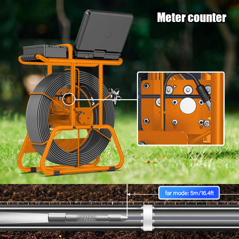 165 ft Sewer Camera with Free Locator, Self-Leveling Sewer Camera 512Hz Sonde Meter Counter, Built-in Microphone & Speaker, 1080P 10" IPS Monitor, IP68 Waterproof Pipe Inspection Camera with DVR