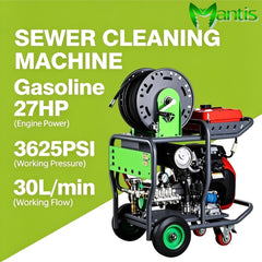3625Psi Gasoline Sewer Jetter 27HP  High Pressure Pipe Cleaning Machine for 75-300mm Drains