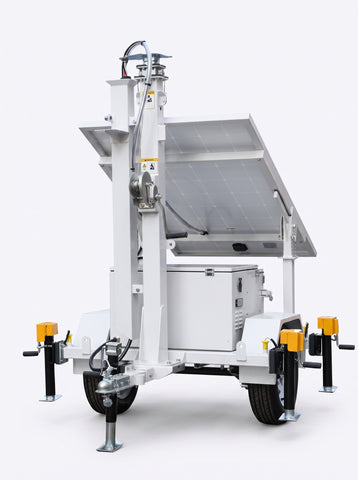 Mobile Solar Power Trailer | 1300W Off-Grid Energy System & 30ft Mast | 15-30ft Telescopic Mast Power Station