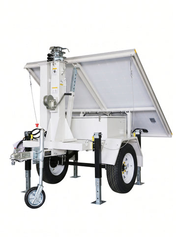 Mobile Solar Power Trailer | 1300W Off-Grid Energy System & 30ft Mast | 15-30ft Telescopic Mast Power Station