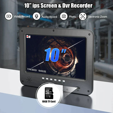 Plumbing Pipe Camera with Free Locator, Self-Leveling Sewer Camera 512Hz Sonde Meter Counter, Built-in Microphone & Speaker, 1080P 10" IPS Monitor, IP68 Waterproof Pipe Inspection Camera with DVR