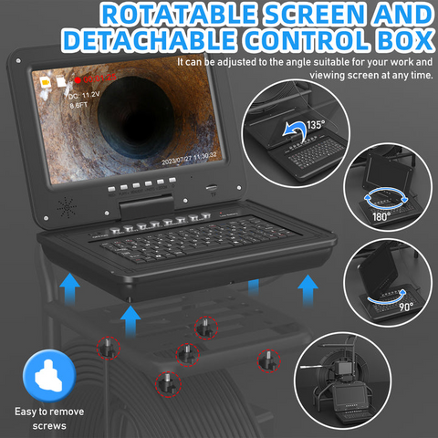 Dakota Power Tools 330ft Pipe Camera with Free Locator, 330ft Self-Leveling Pipe Camera 512Hz Sonde Meter Counter, Built-in Microphone & Speaker, 1080P 10" IPS Monitor, IP68 Waterproof Pipe Inspection Camera with DVR